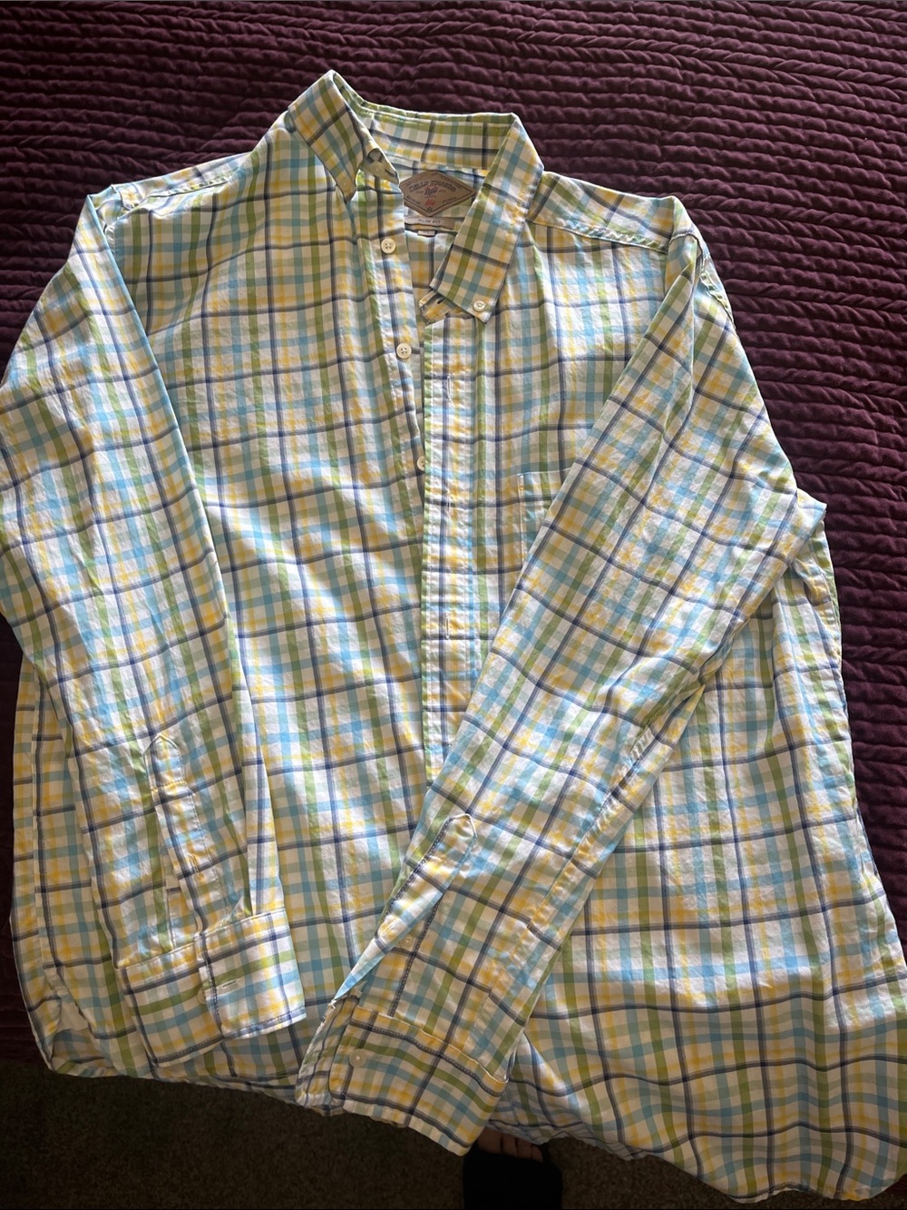 Men's Light Blue & Yellow Plaid Button-Down Shirt